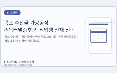 광주노무사 한동노무법인 박실로 노무사 - 목포 수산물 가공공장 손목터널증후군, 직업병 산재 신청 (2026) 대표이미지
