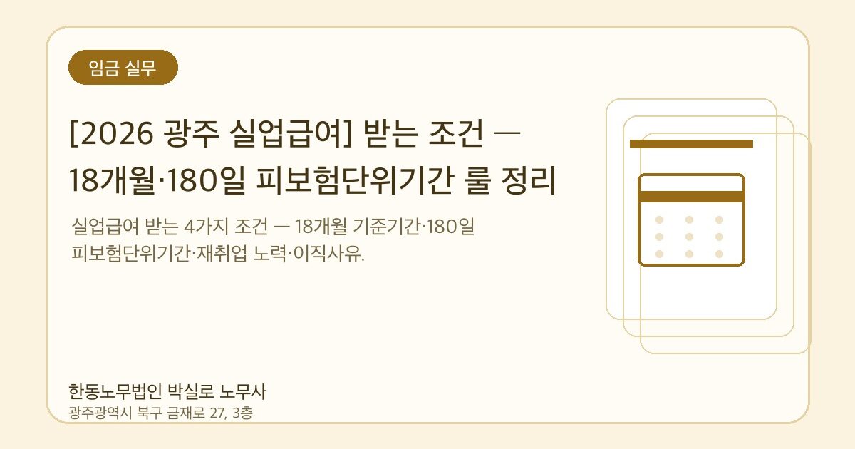 [2026 광주 실업급여] 받는 조건 — 18개월·180일 피보험단위기간 룰 정리