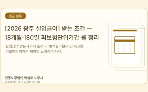 광주노무사 한동노무법인 박실로 노무사 - [2026 광주 실업급여] 받는 조건 — 18개월·180일 피보험단위기간 룰 정리 대표이미지