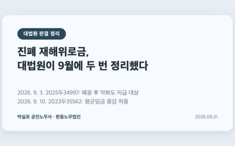 진폐 재해위로금, 대법원이 9월에 두 번 정리했다: 폐광 후 악화도 지급 대상, 평균임금 증감도 적용